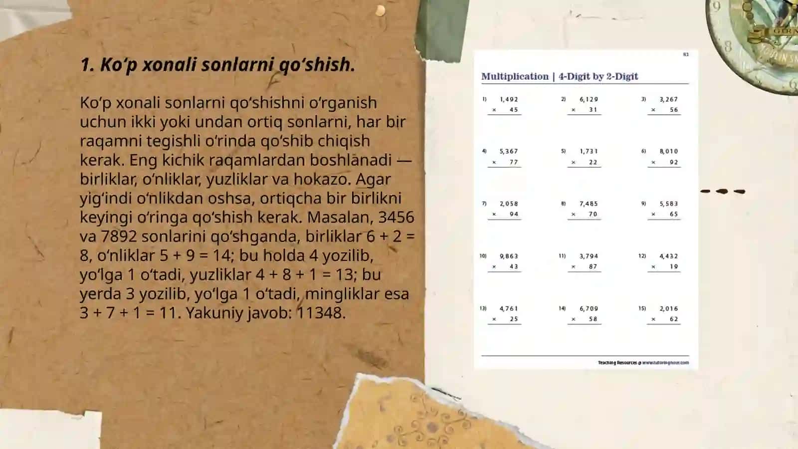 Koʻp xonali sonlarni arifmetik amallarni oʻrganish 3