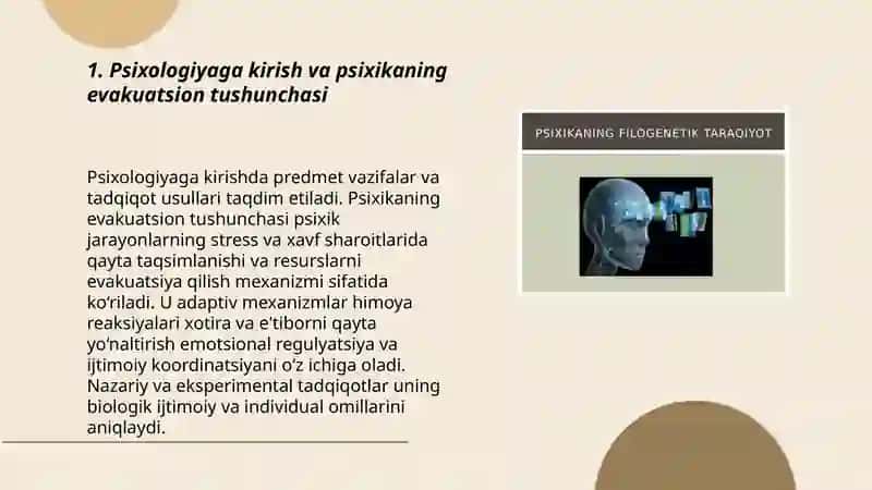 Psixologiyaga kirish: Psixikaning evakuatsion taraqqiyoti 3