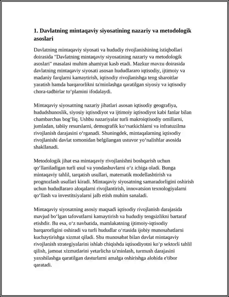 Davlatning Mintaqaviy Siyosati va Hududiy Rivojlanishining Istiqbollari 3