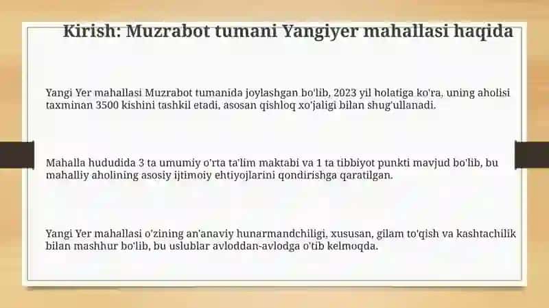 Yangiyermahallasi Muzrabot Tumani 3