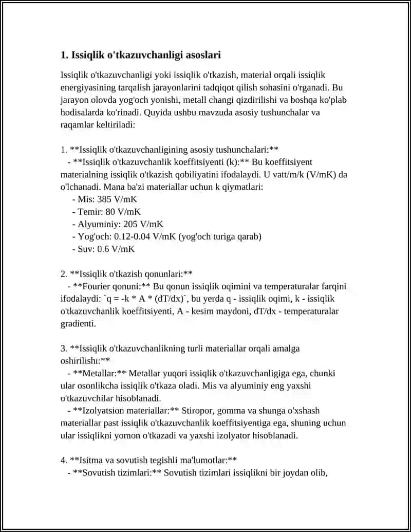 ISSIQLIK O'TKAZUVCHANLIKNING DIFERENSIAL TENGLAMASI BOR SHARTLA 3