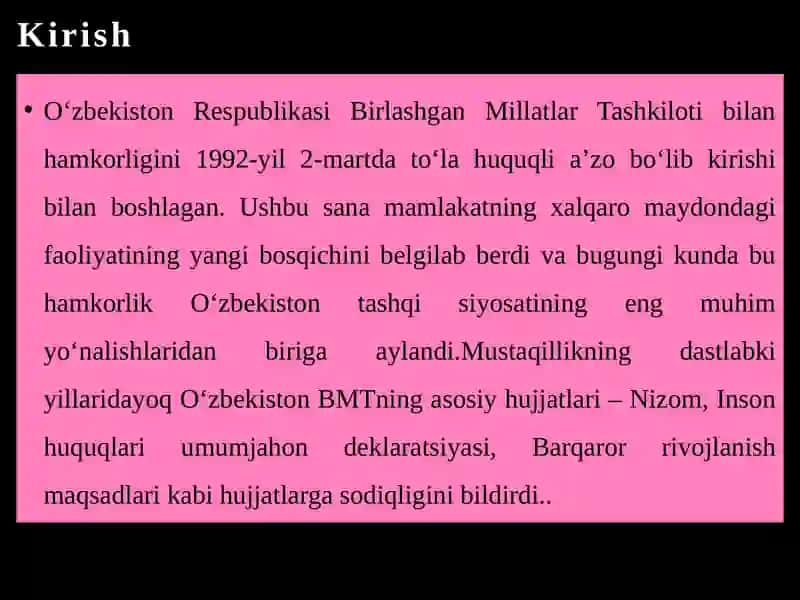 O‘ZBEKISTON – BMT HAMKORLIGI Reja 3