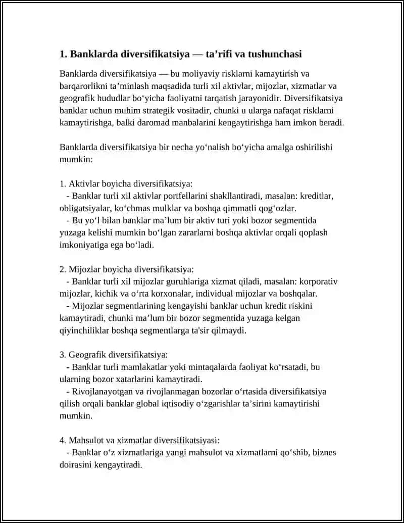 BANKLARDA DIVERSIFIKATSIYASI NIMA 3