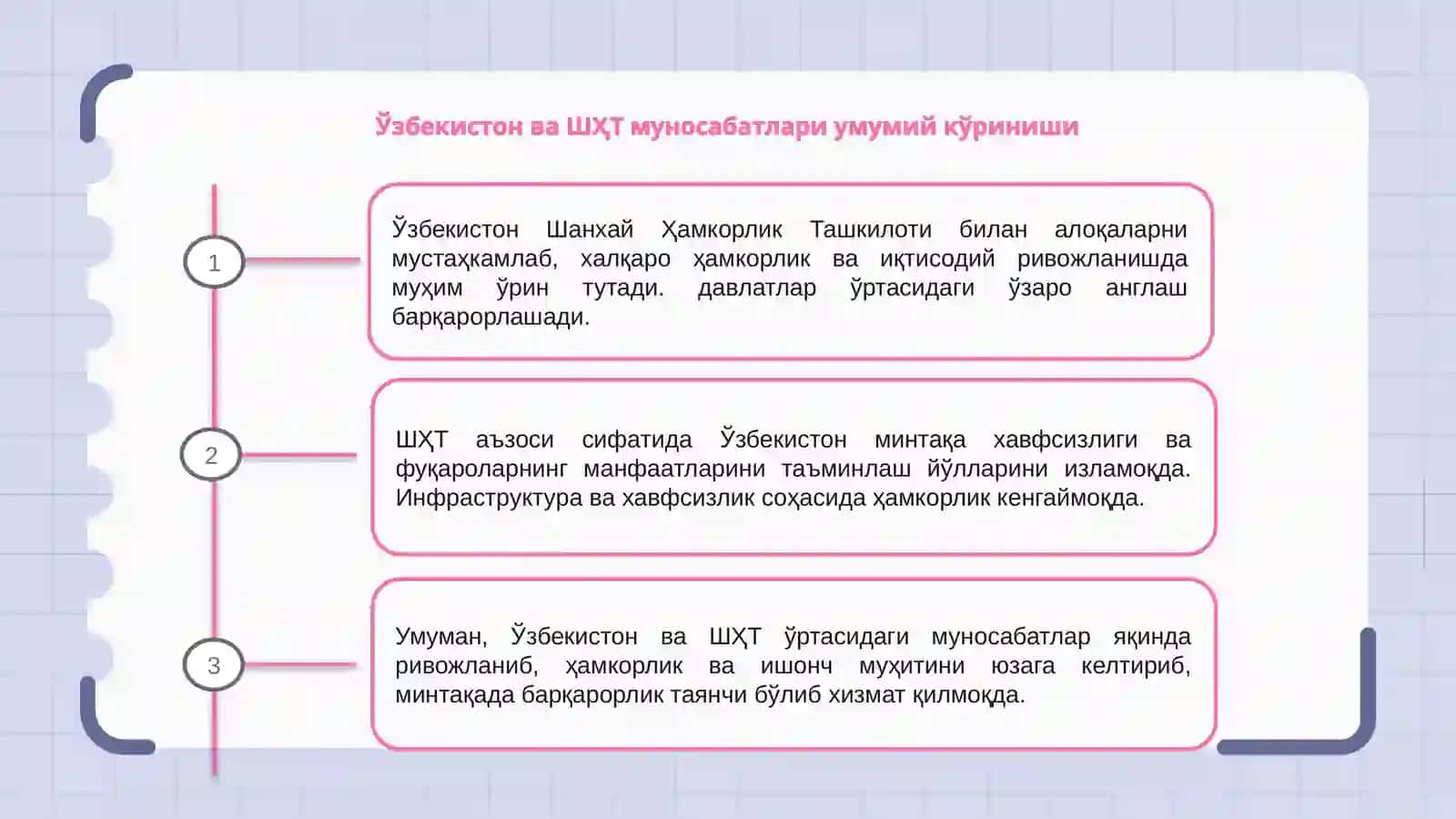 Ўзбекистон Шанҳай Ҳамкорлик Ташкилоти билан алоқаларни мустаҳкамлаб 3