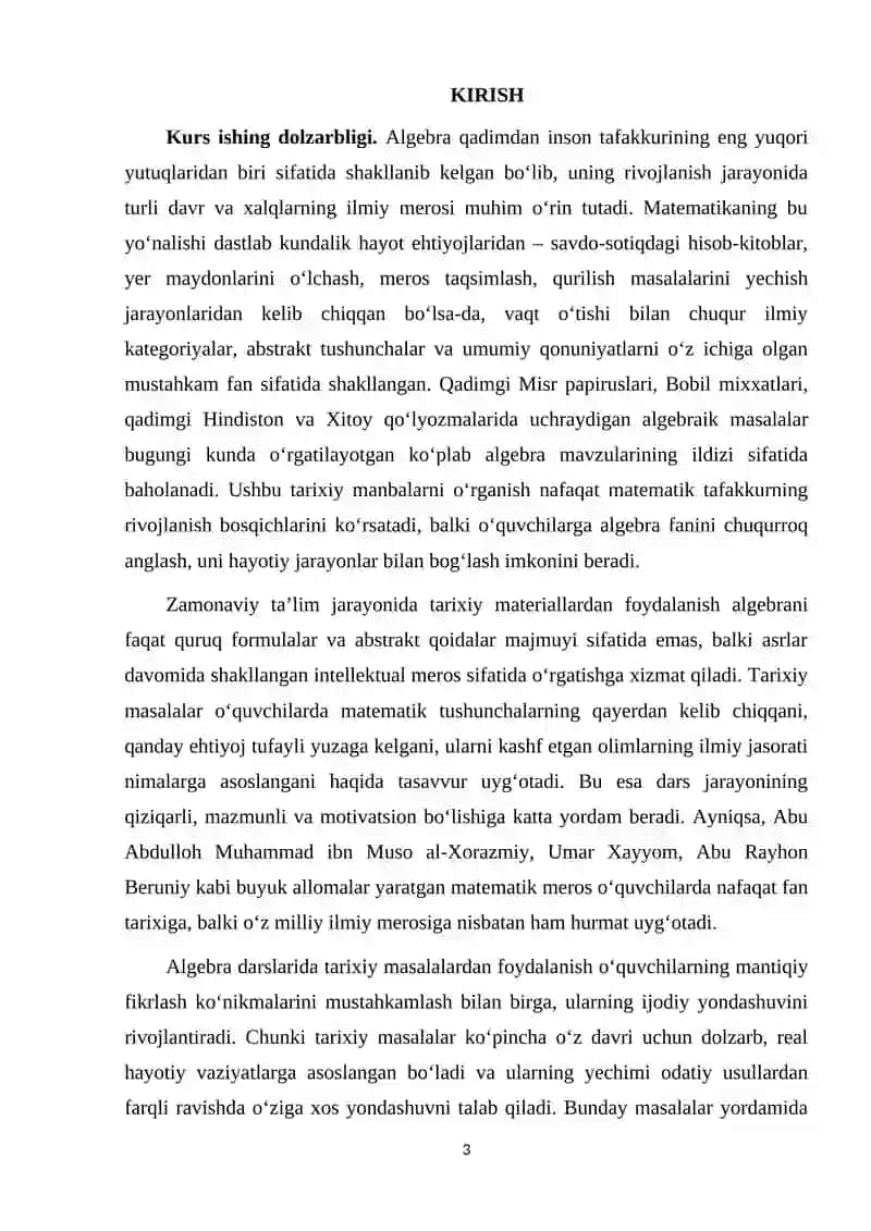 Algebra elementlar mavzusida tarixiy materiallardan foydalanish. Tarixiy masalalar 3
