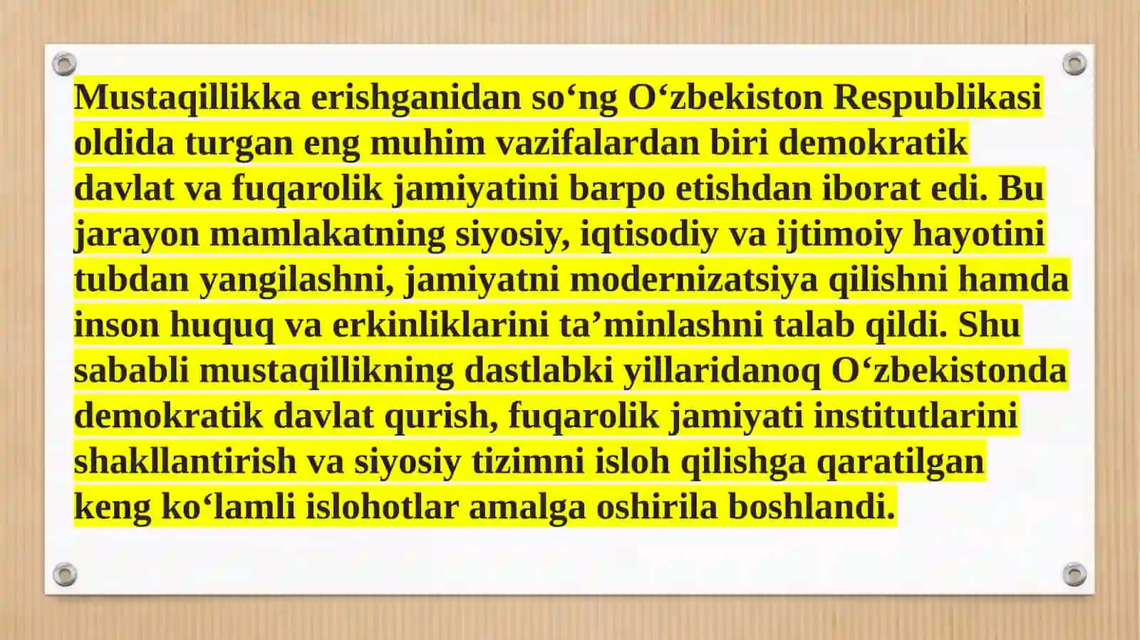 O’zbekistonda  demokratik,fuqarolik  jamiyati  asoslarining  shakllanishi, amalga   oshirilgan  siyosiy  islohotlar 3