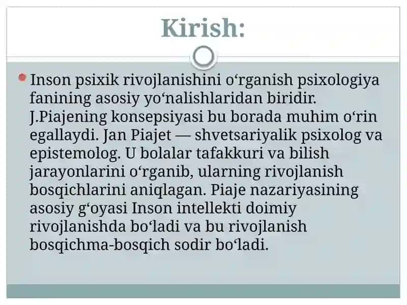 PSIXIK RIVOJLANISH.INTELEKT SHAKILLANISHI SIFATIDA:J.PIAJE KONSEPSIYASI 3
