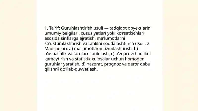 Guruhlashtirish usuli hamda uni tahlilda qòllanilishi 3