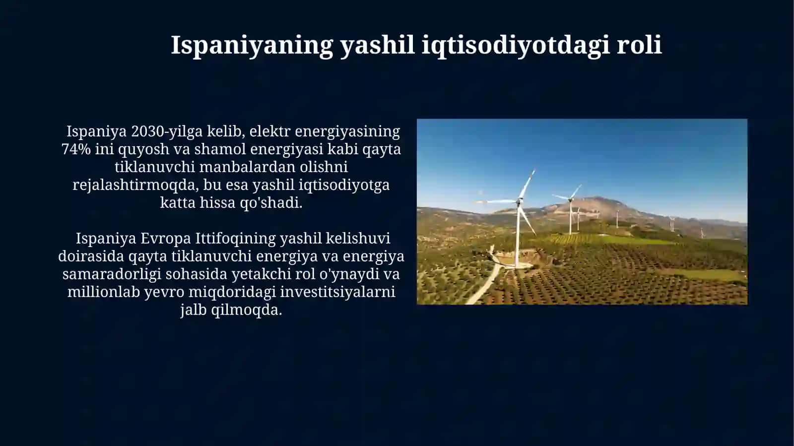 Ispanyaning yashil iqtisodiyotda energiya resurslarini qayta tiklash va tejashning roli 3
