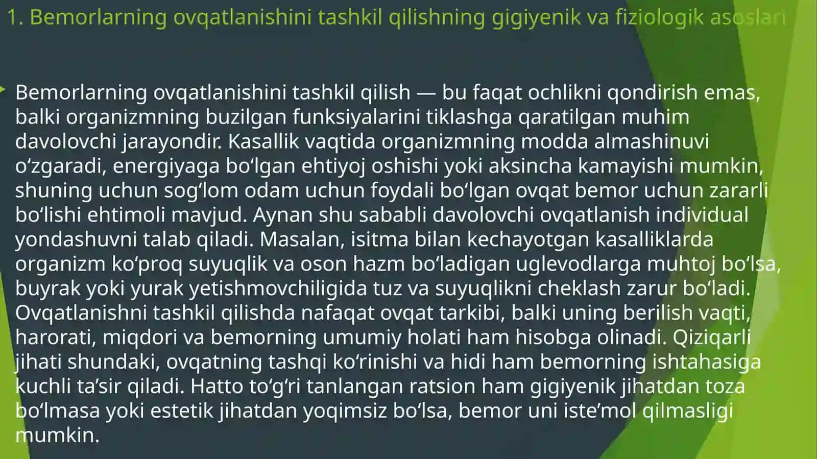 Bemorlarning ovqatlanishi 3