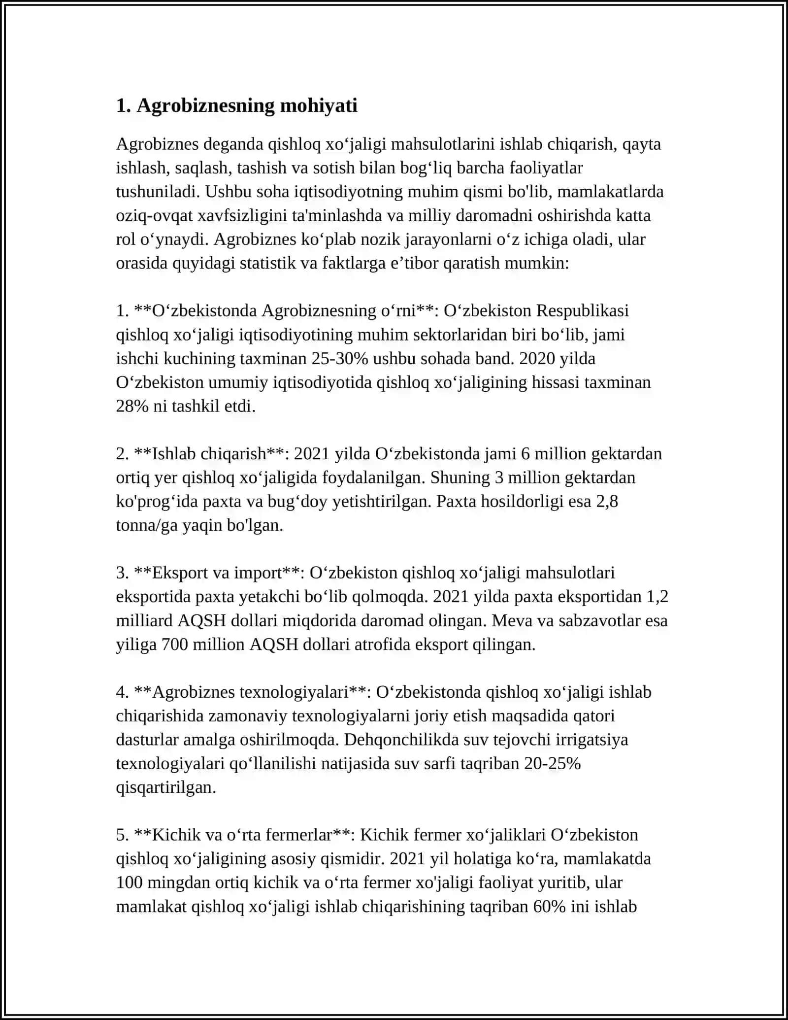 AGROBIZNES BA UNING TURLARI HAQIDA SLAYD 3