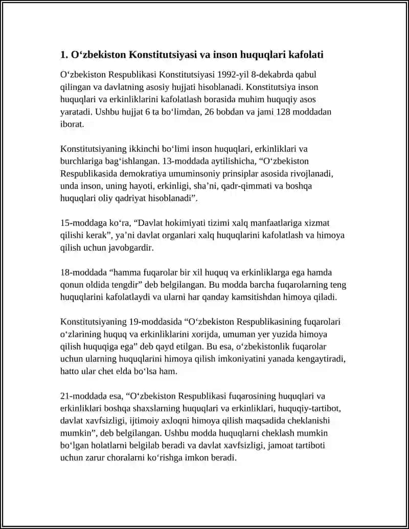O'zbekiston Inson Huquqlari va Erkinliklari Kafolatining Yaratilishi 3