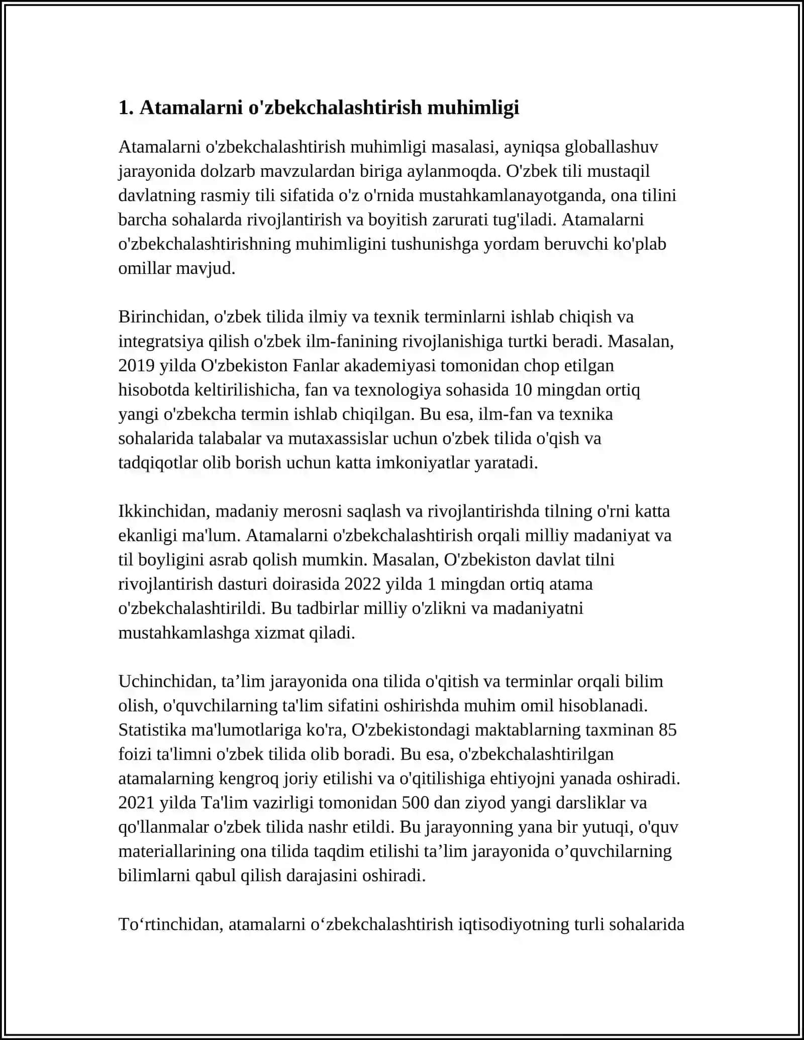 ATAMALARNING OʻZBEKCHA MUQOBILLARINI QABUL QILISHNING EHTIYOJLARI HAQIDA ESSE 3