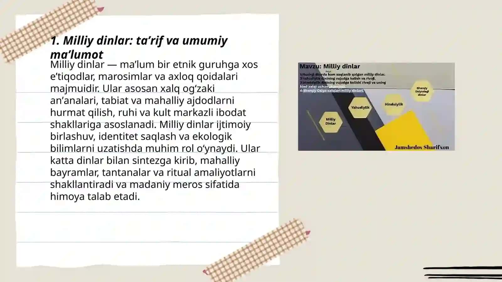 Milliy dinlar haqida ko‘rgazmali slayd tayyorlang 3