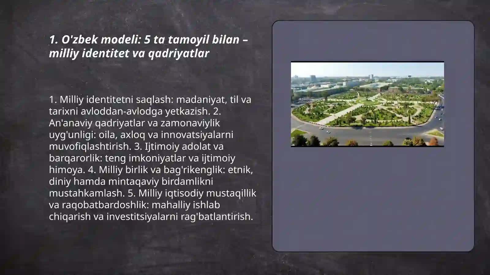 O'zbek modeli: 5 ta tamoyil bilan – milliy identitet va qadriyatlar 3