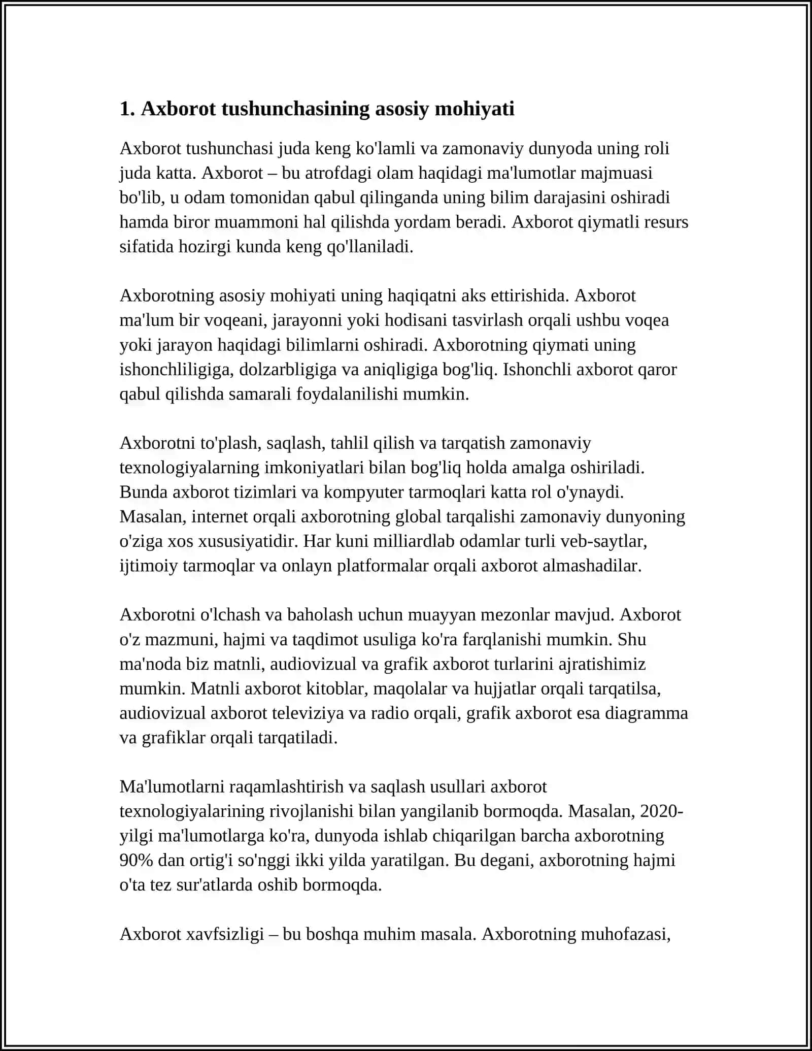 AXBOROT TUSHUNCHASINI O'RGANISH METODIKASI VA UNING TURLARI 3