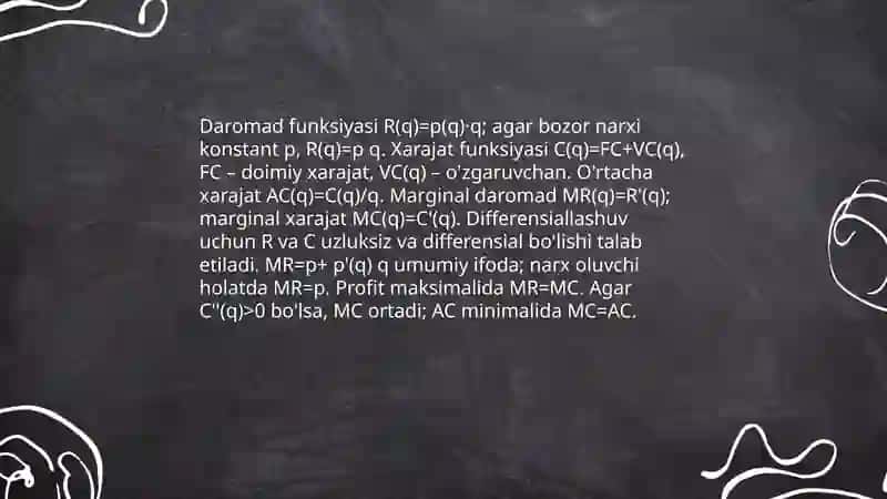Daromad va xarajat funksiyalarini hosila yordamida tahlil qilish 3