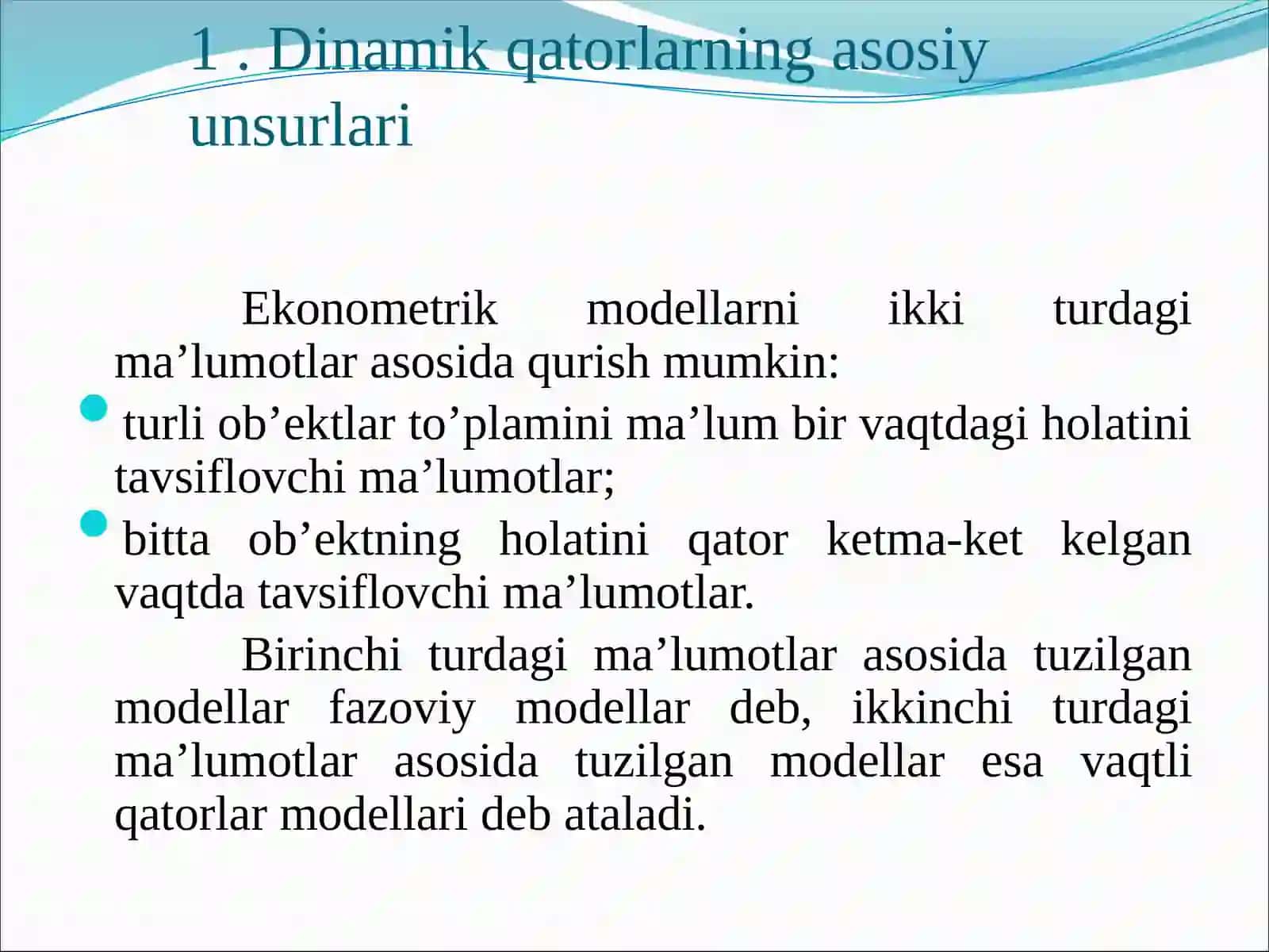 Dinamik qatorlarda ekonometrik modellashtirish 3