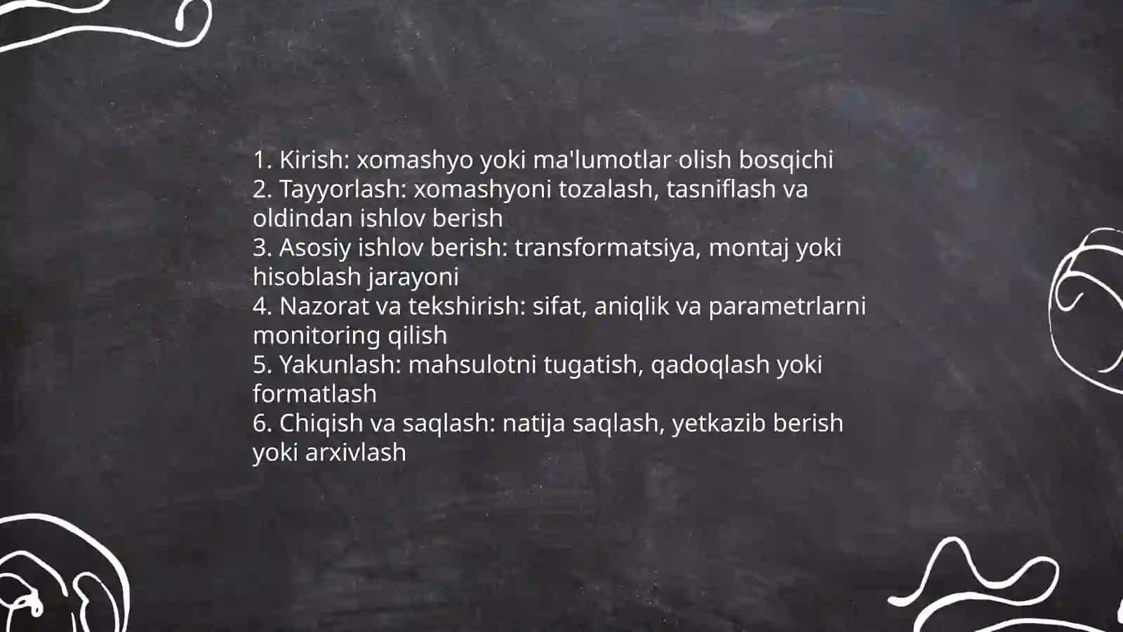 Ishlov berish jarayonlarini ketma ketligini tushuntiring 3