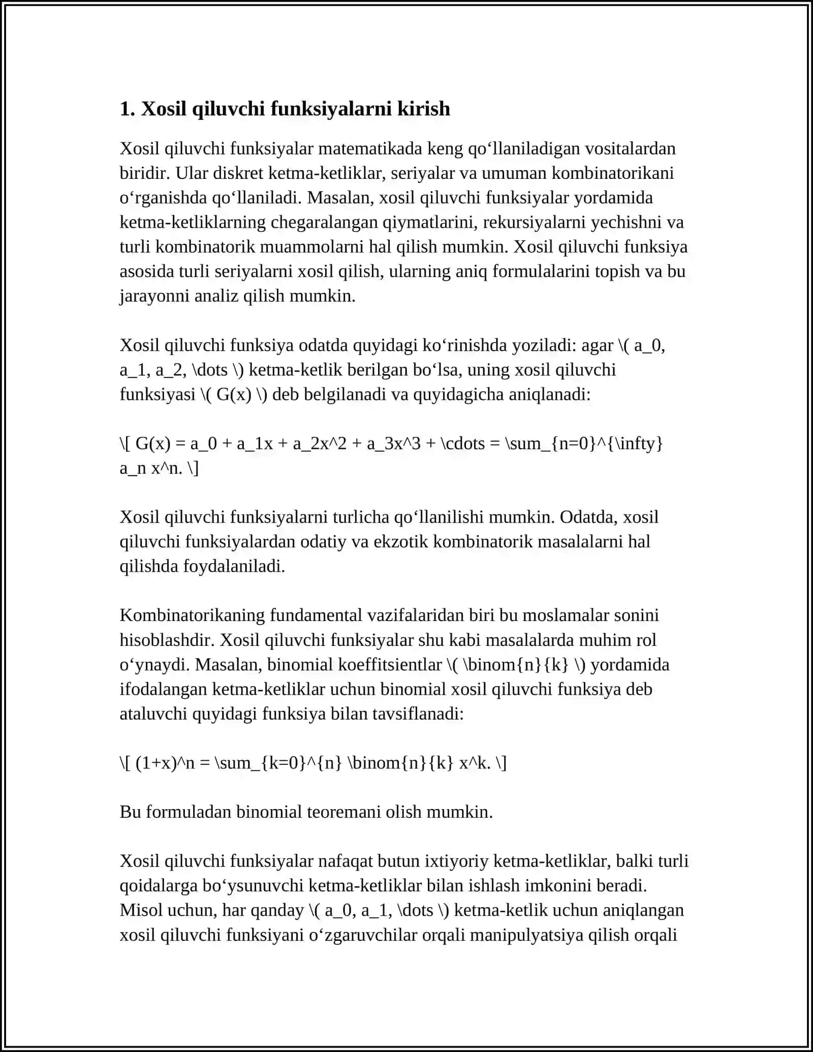 Xosil qiluvchi funksiyalar 3