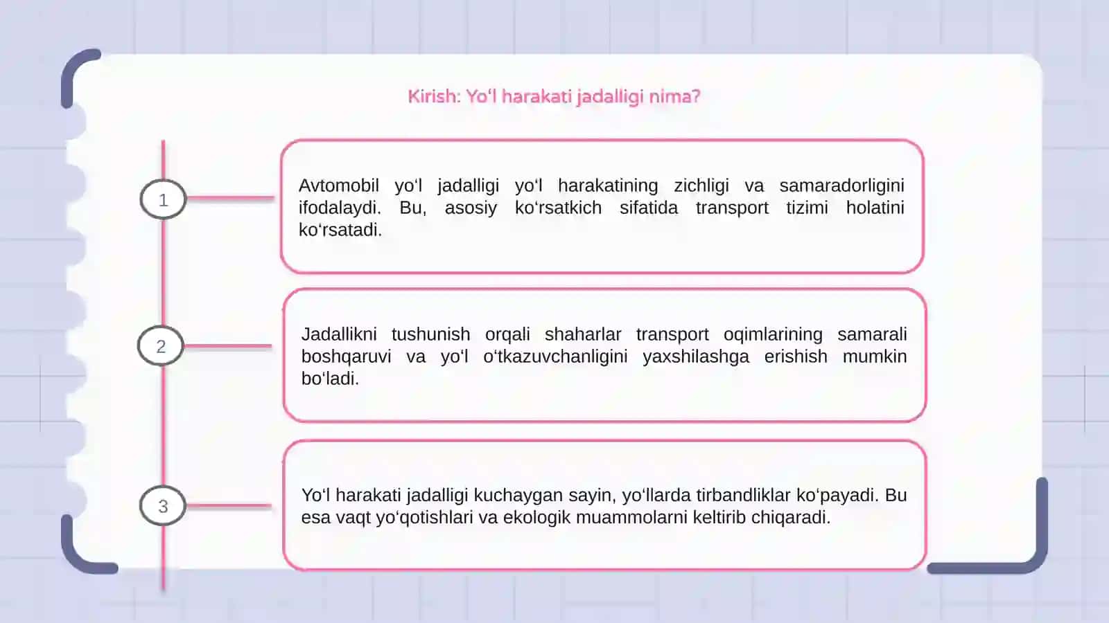 Avtomobil yo‘l jadalligini hisoblovchi qurilmalarni o‘rganish va tahlil qilish 3