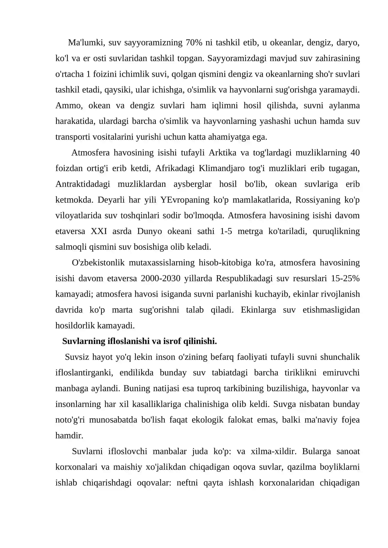 Suv va uning tirik organizmlar hayotidagi ahamiyati 3