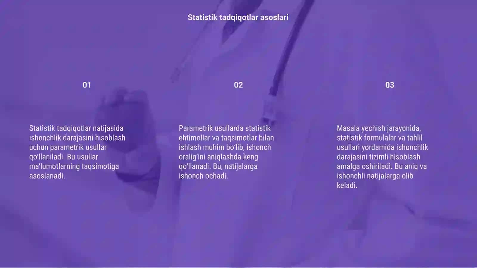 Statistik tadqiqotlar natijasini ishonchlik darajasini hisoblashning parametrik usullari 3