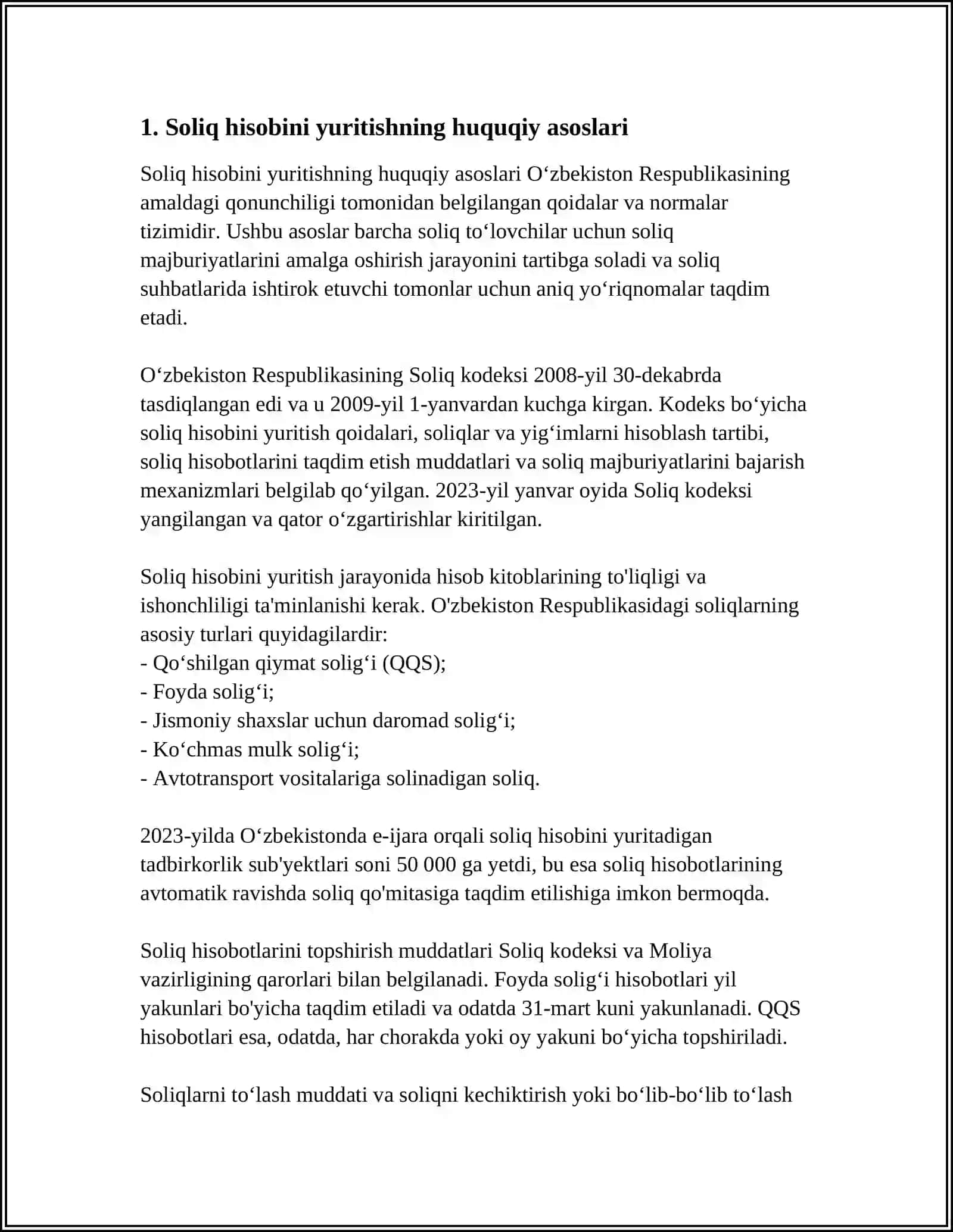 SODDALASHTIRILGAN SOLIQQA TORTISH TIZIMIDA SOLIQ HISOBINI TASHKIL ETISH VA YURITISH 3