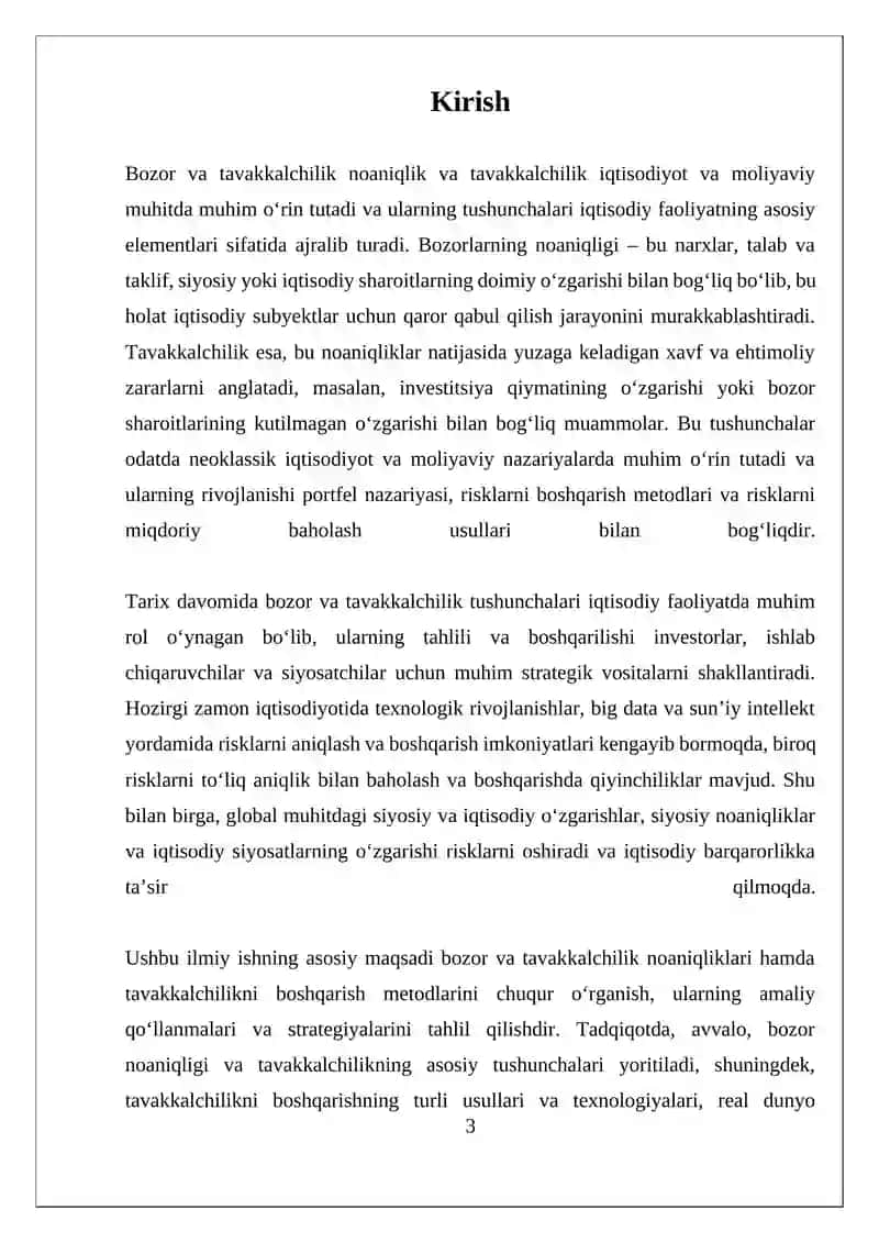 Bozor va tavakkalchilik noaniqlik va tavakkalchilik 3