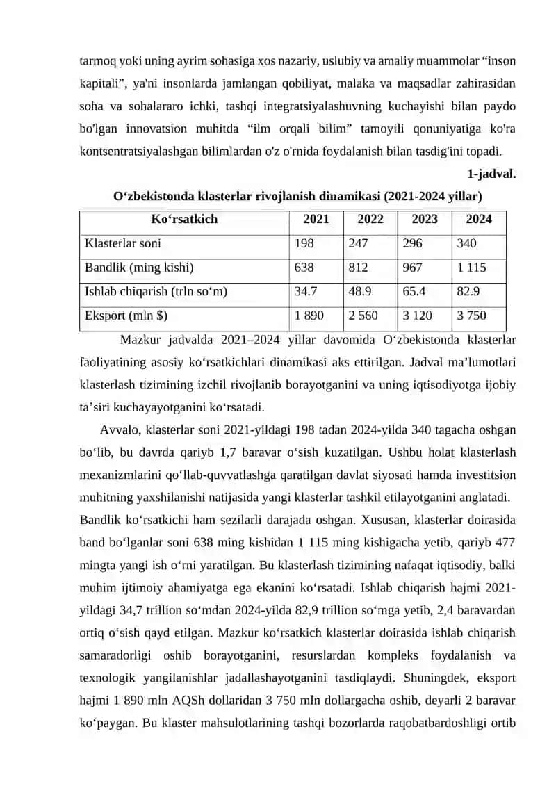 Iqtisodiyot tarmoqlarining o‘zaro bog‘liqligida klasterlash va kooperatsiyaning o‘rni 3