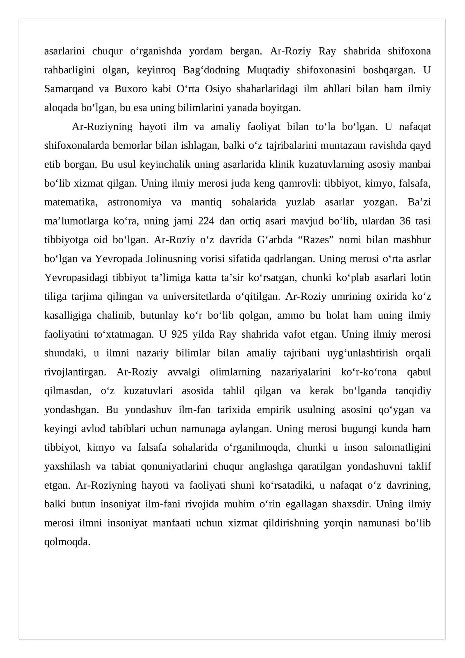 Abu Bakr ar-Roziy (865–925) asarlarining roʻyxatini tuzish va ularning bugungi kunda saqlangan makonlari bo‘yicha ko‘rsatkich 3