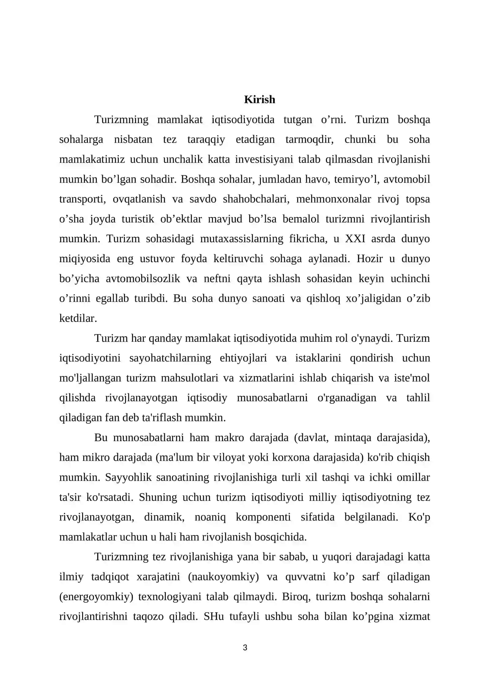 Turizmning globallashish jarayonida davlatlar iqtisodiyotida tutgan o'rni 3