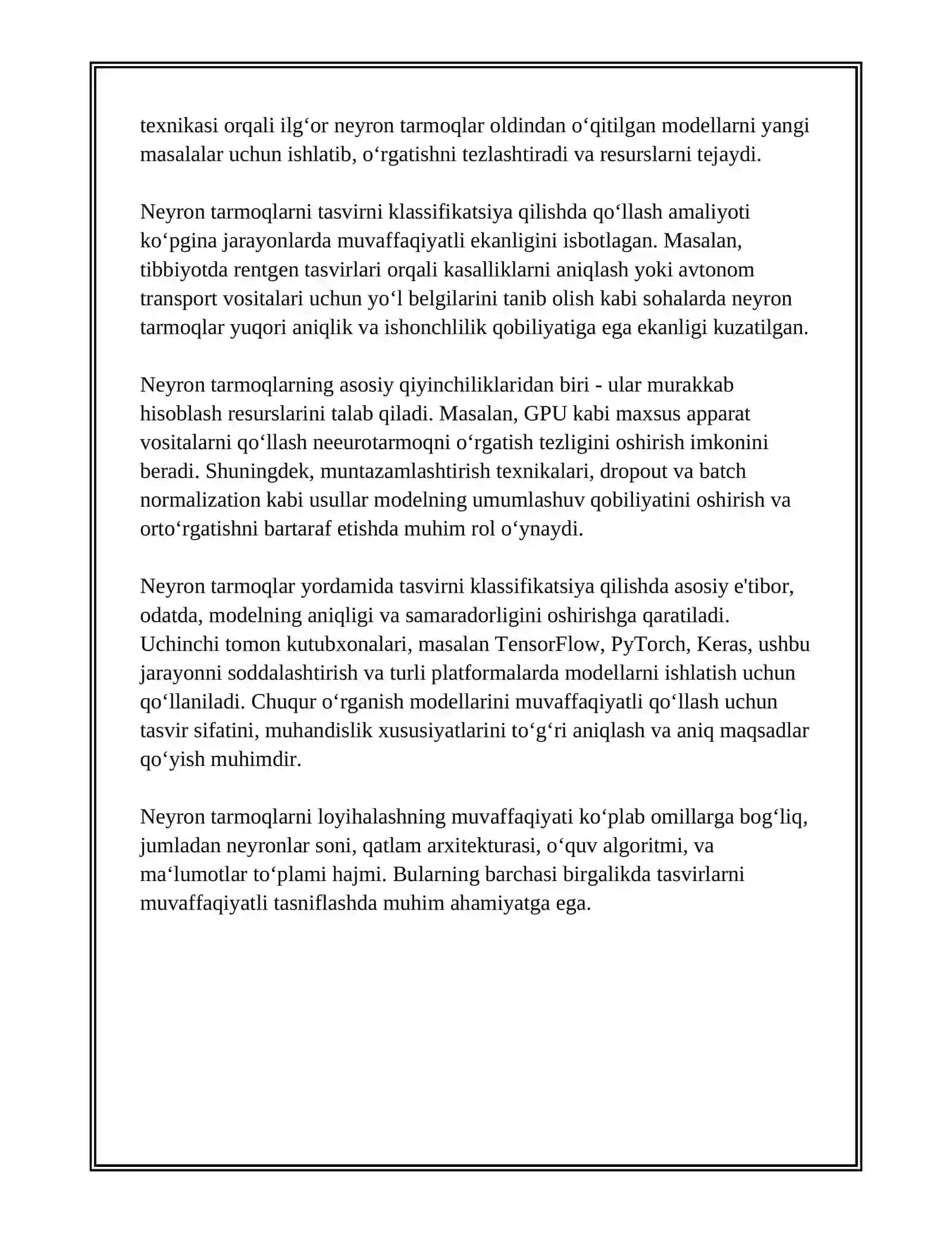 NEYRON TARMOQLAR YORDAMIDA TASVIRNI KLASSIFIKATSIYA QILISH 3