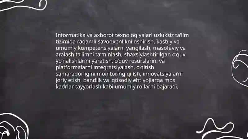 Informatika va axborot texnologiyalari fanining uzluksiz taʼlim tizimida tutgan oʻrni boʻyicha infografika yaratish 3
