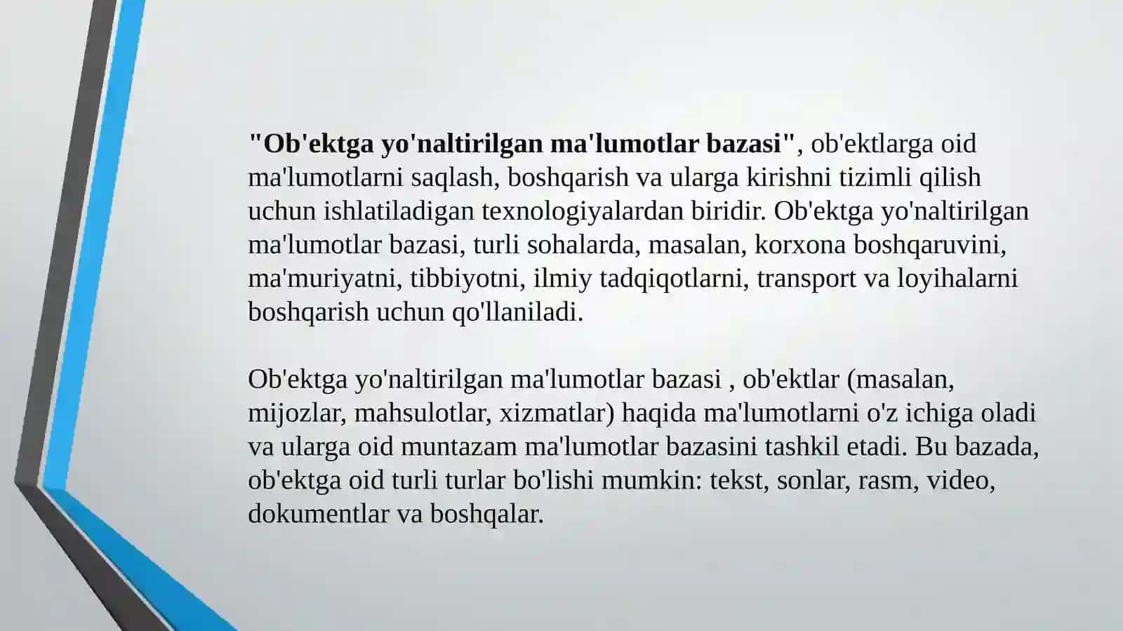 Ob'ektga yo'naltirilgan ma'lumotlar bazasi 3