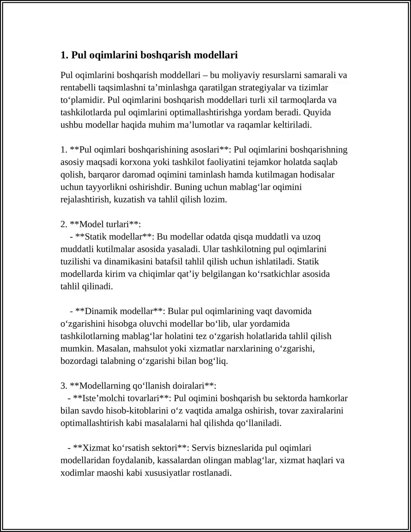 MUSTAQIL ISH Mavzu: PUL OQIMLARINING MODELLARI VA XALQARO AMALIYOT 3