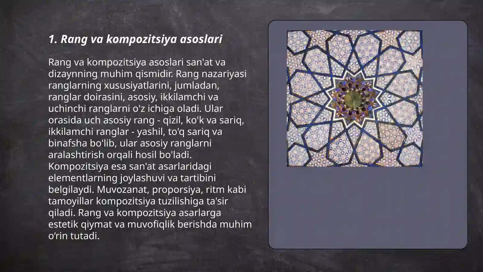Badiy bezak sanʼati fanida rang va kompozitsiya 3