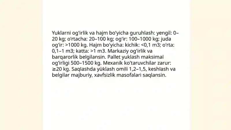 Yuklarning xavfsizlik bo’yicha guruhlanishi 3