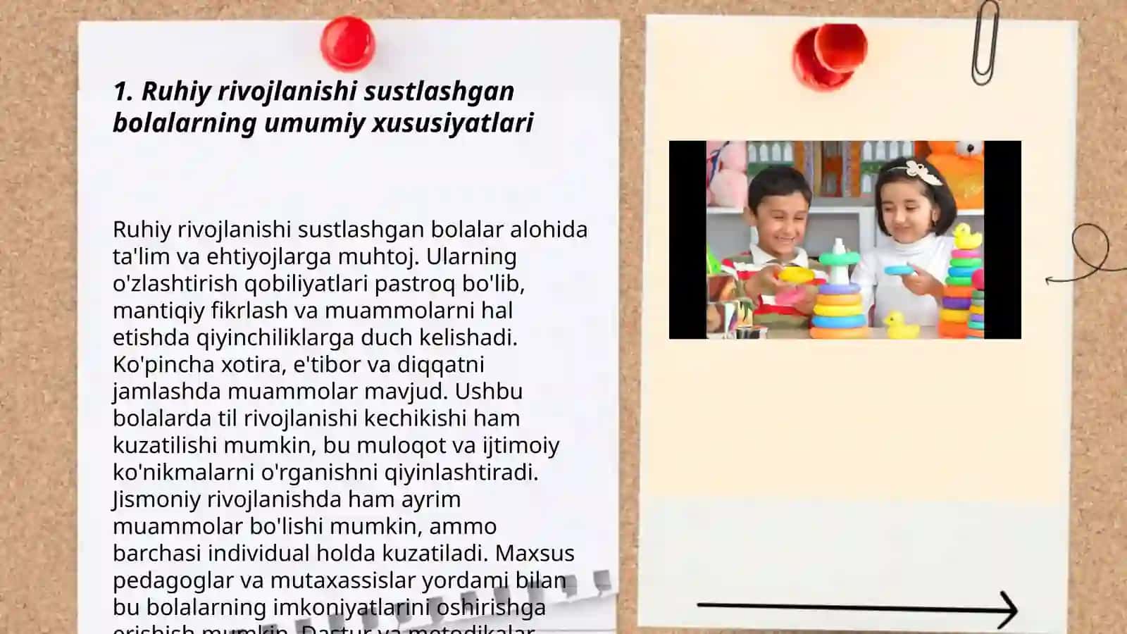 Ruhiy rivojlanishi sustlashgan bolalarni pedagogik tavsifnomasi va ular bilan olib borilgan korreksion tarbiyaviy ishlar 3