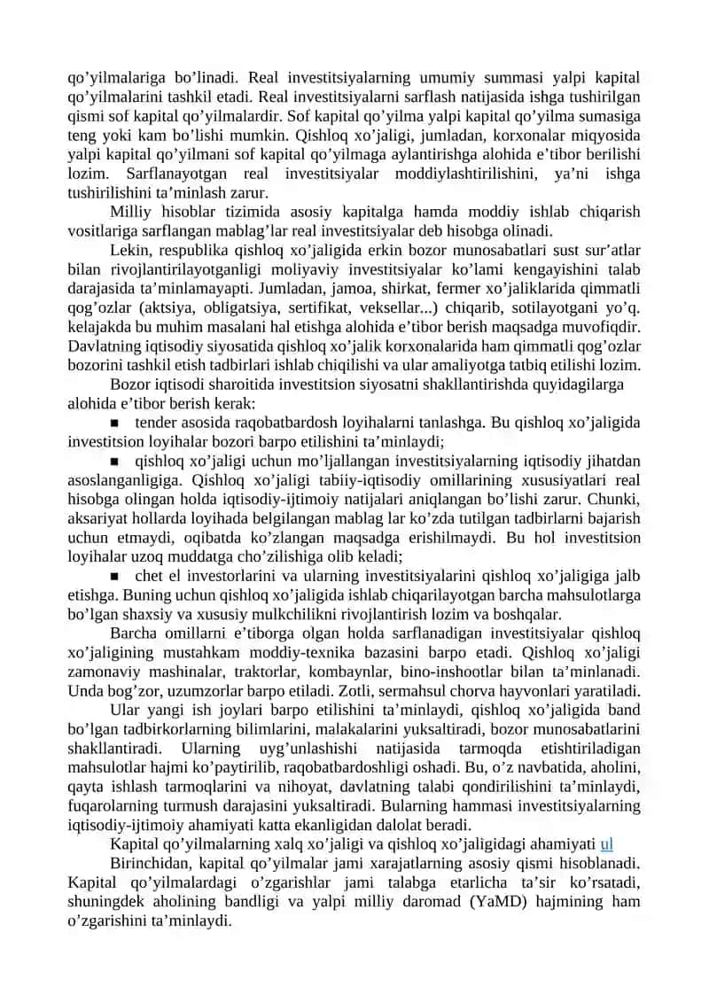 Investitsiyalar va kapital qo’yilmalar haqida tushuncha 3