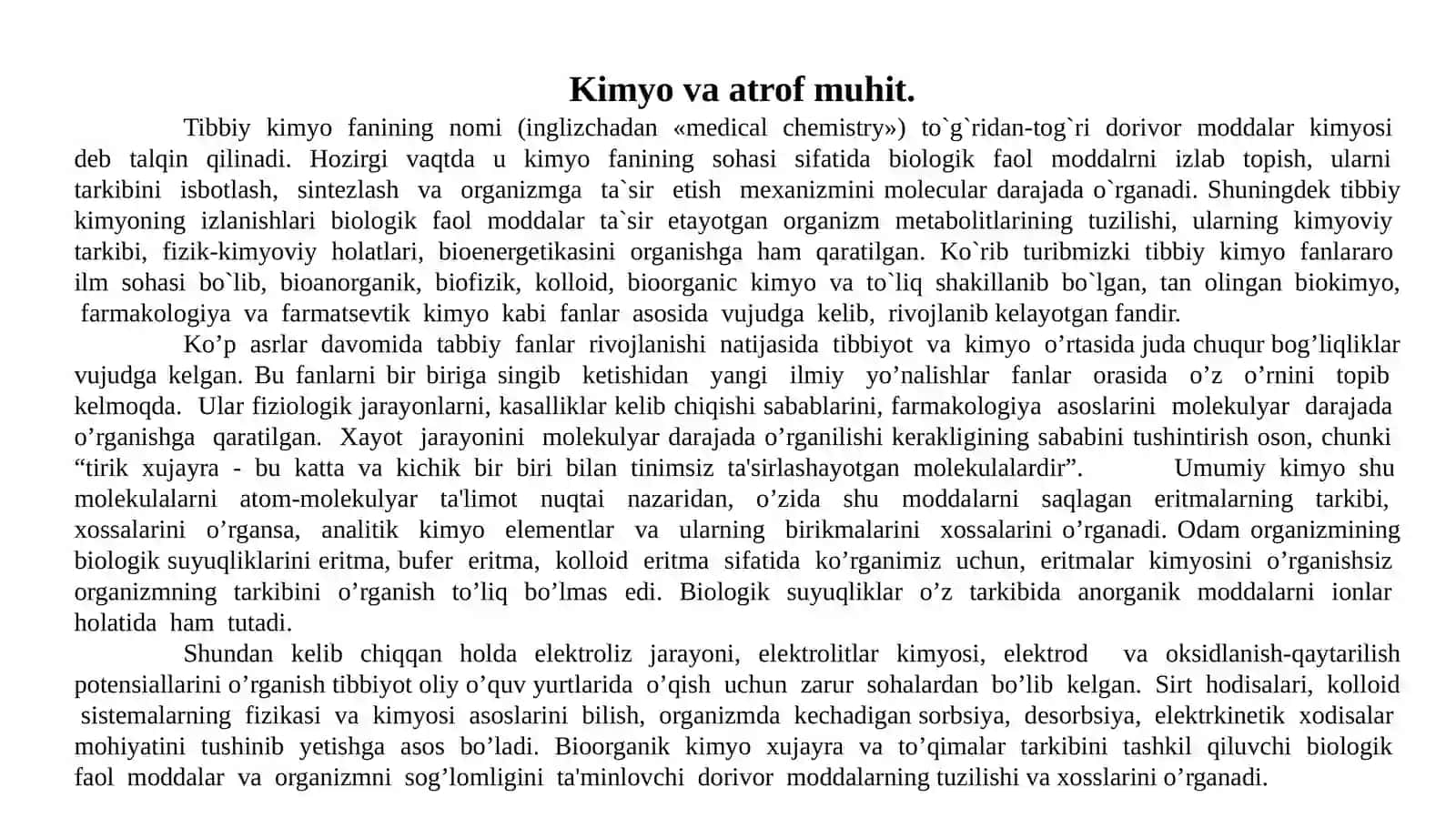 Tibbiy  kimyoga  kirish.  Kimyo  va  atrof  muhit.  Biogen  elementlar. 3