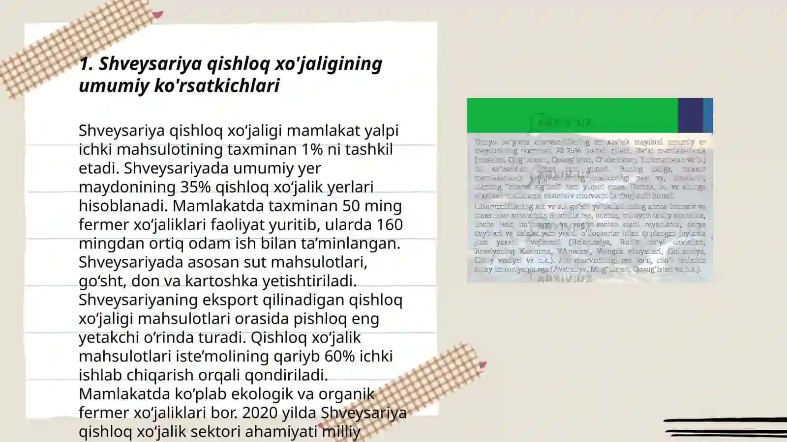 Shveysariya davlatining qishloq xo'jaligi statistikasi Samiyeva Gavhar 3
