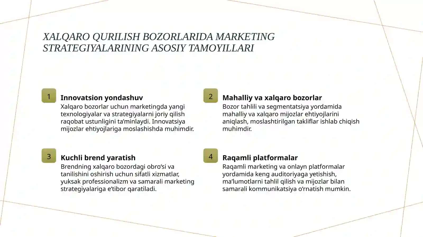 Qurilishda marketing va narx shakllantirish: xalqaro bozor raqobati va 2025 trendlari 3