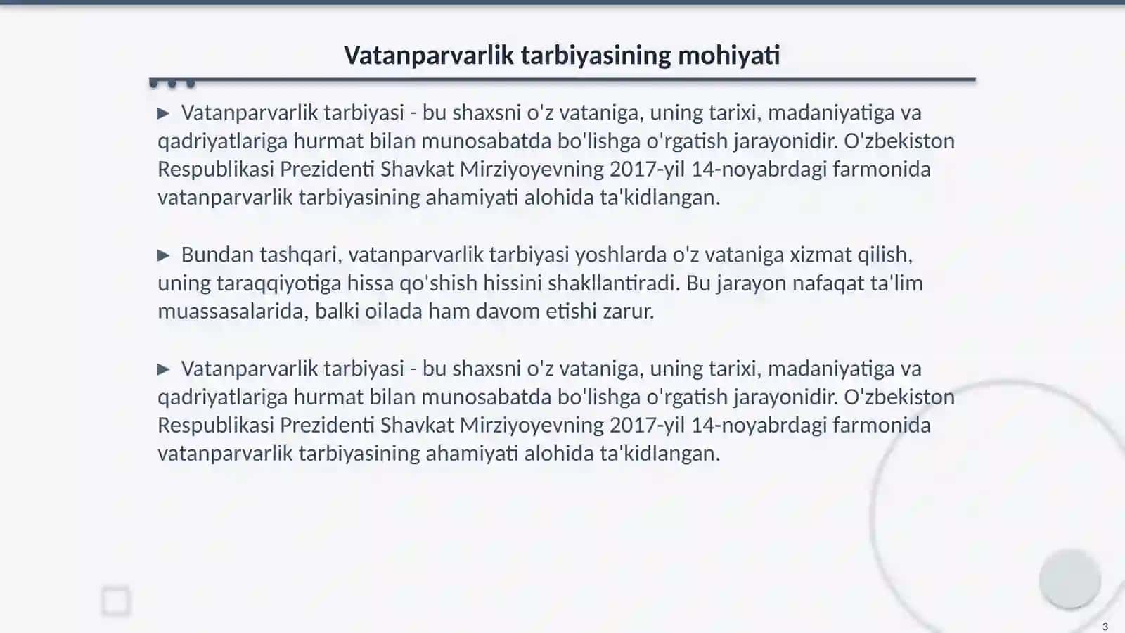 Vatanparvarlik tarbiyasi mavzusidagi maʼruza, referat va doklatlarga qoʻyilgan talablar 3