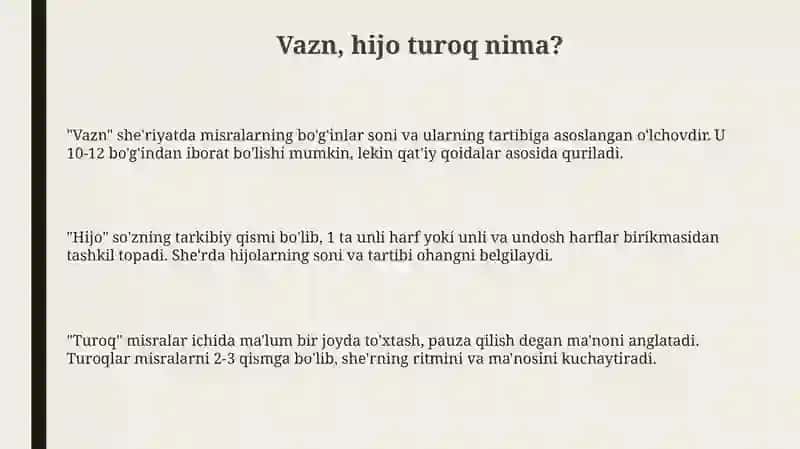 Barmoq vaznli she'rlarni ifodali o'qish 3