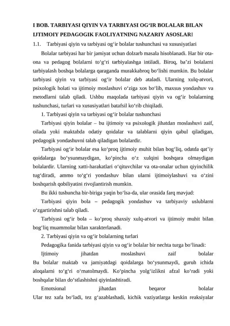 Tarbiyasi qiyin va tarbiyasi ogʻir bolalar bilan olib boriladigan ijtimoiy pedagogik faoliyat mazmuni 3