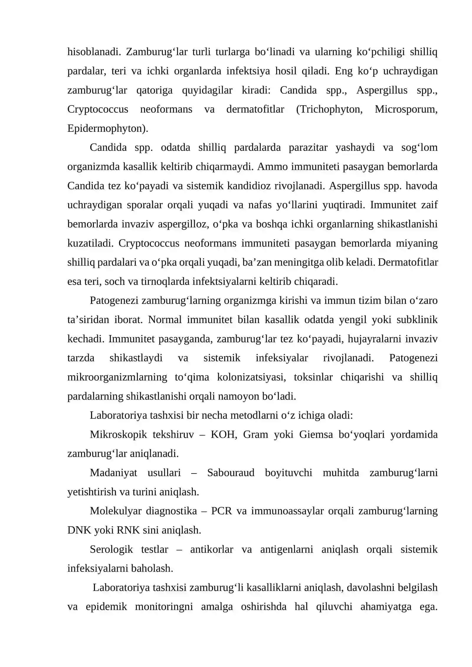 Zamburug‘li kasalliklarning qo‘zg‘atuvchilari, patogenezi va laboratoriya tashxisi 3