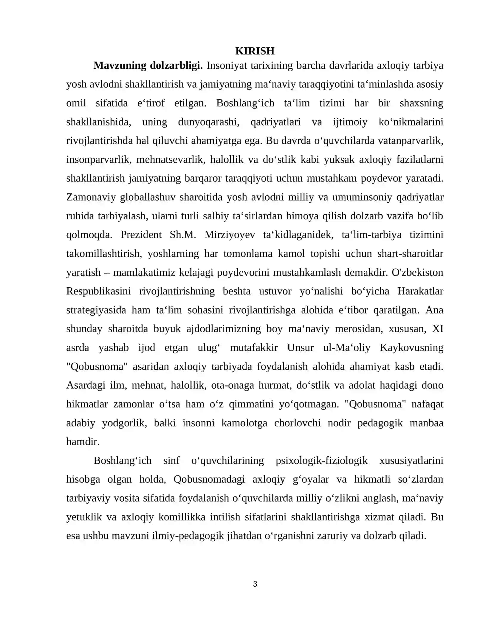 Mavzu: Axloqiy tarbiyada kaykovusning qobusnoma asaridan foydalanish 3