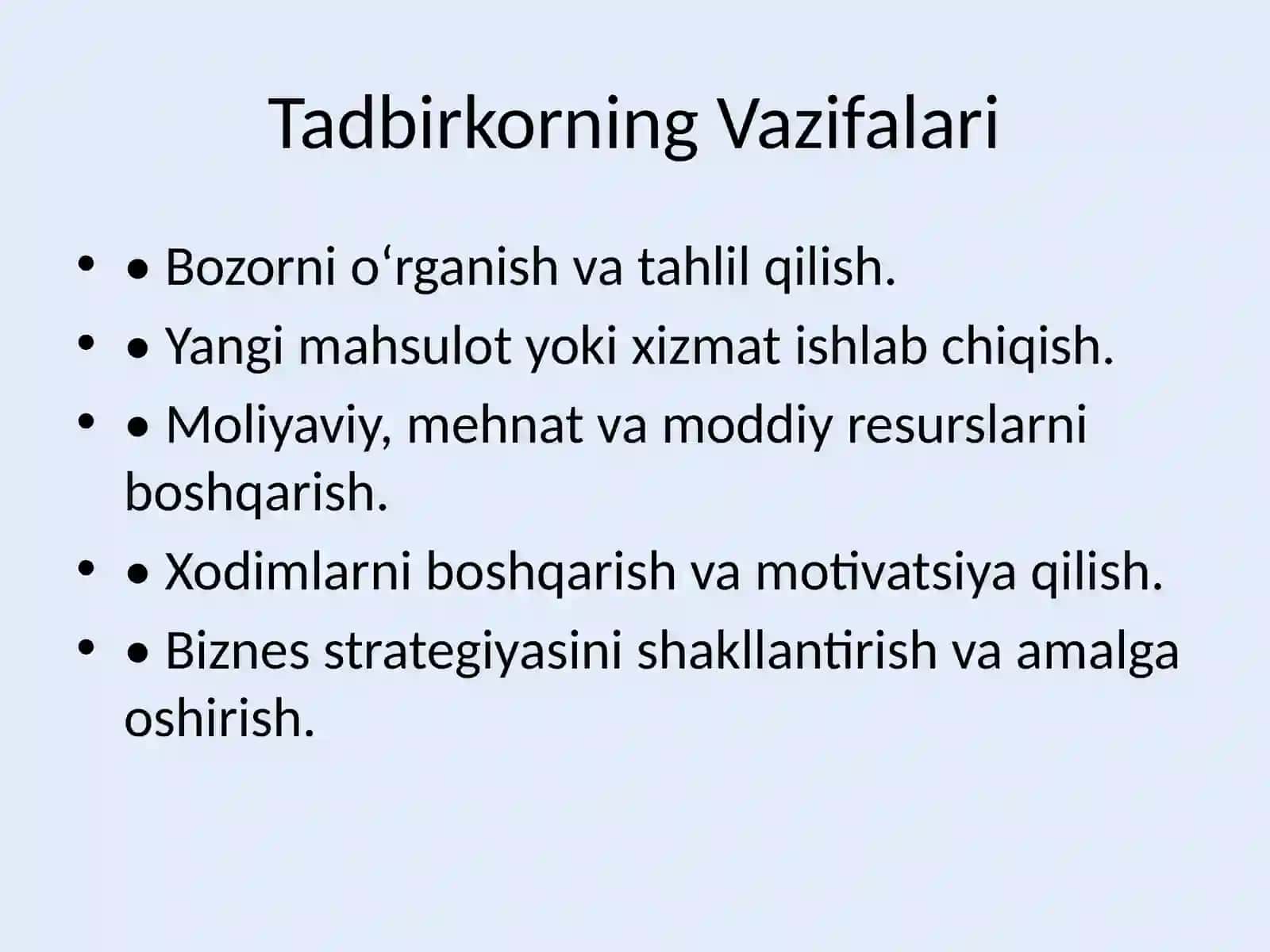 Tadbirkorlikning Asosiy Belgilari 3