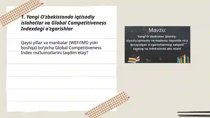Yangi Oʻzbekistonda iqtisodiy islohotlar va Global Competitiveness Indexdagi oʻzgarishlar 3